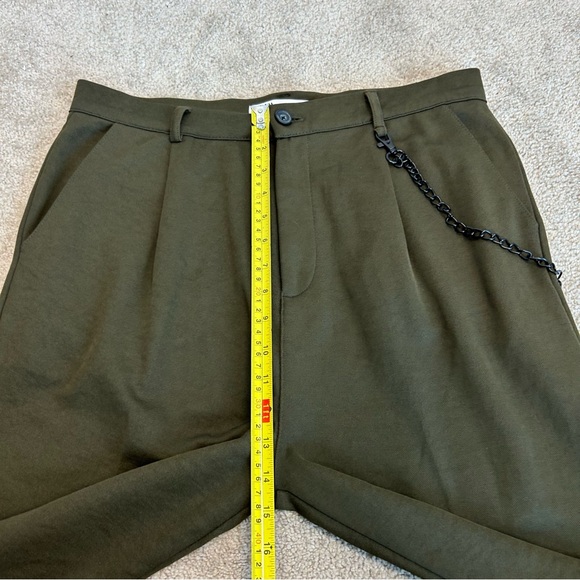 Zara khaki green high waisted slim tapered ankle length pleated pants Sz L - Picture 7 of 13
